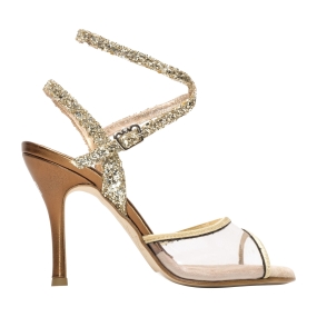 Nizza Twins - Nude, gold glitter, bronze heel