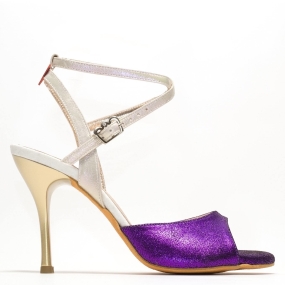 Nizza Fun - metallic purple w/pearl white straps & gold heel