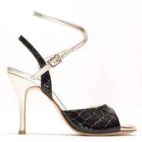 Nizza Twins - Black patent Crocodile w/ platinum gold accents