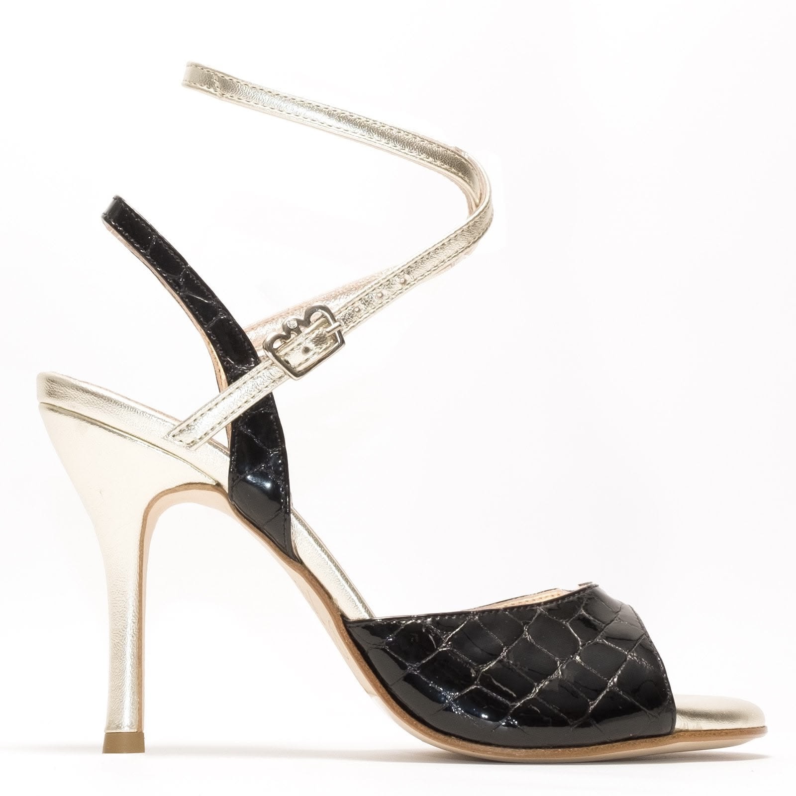 Nizza Twins - Black patent Crocodile w/ platinum gold accents
