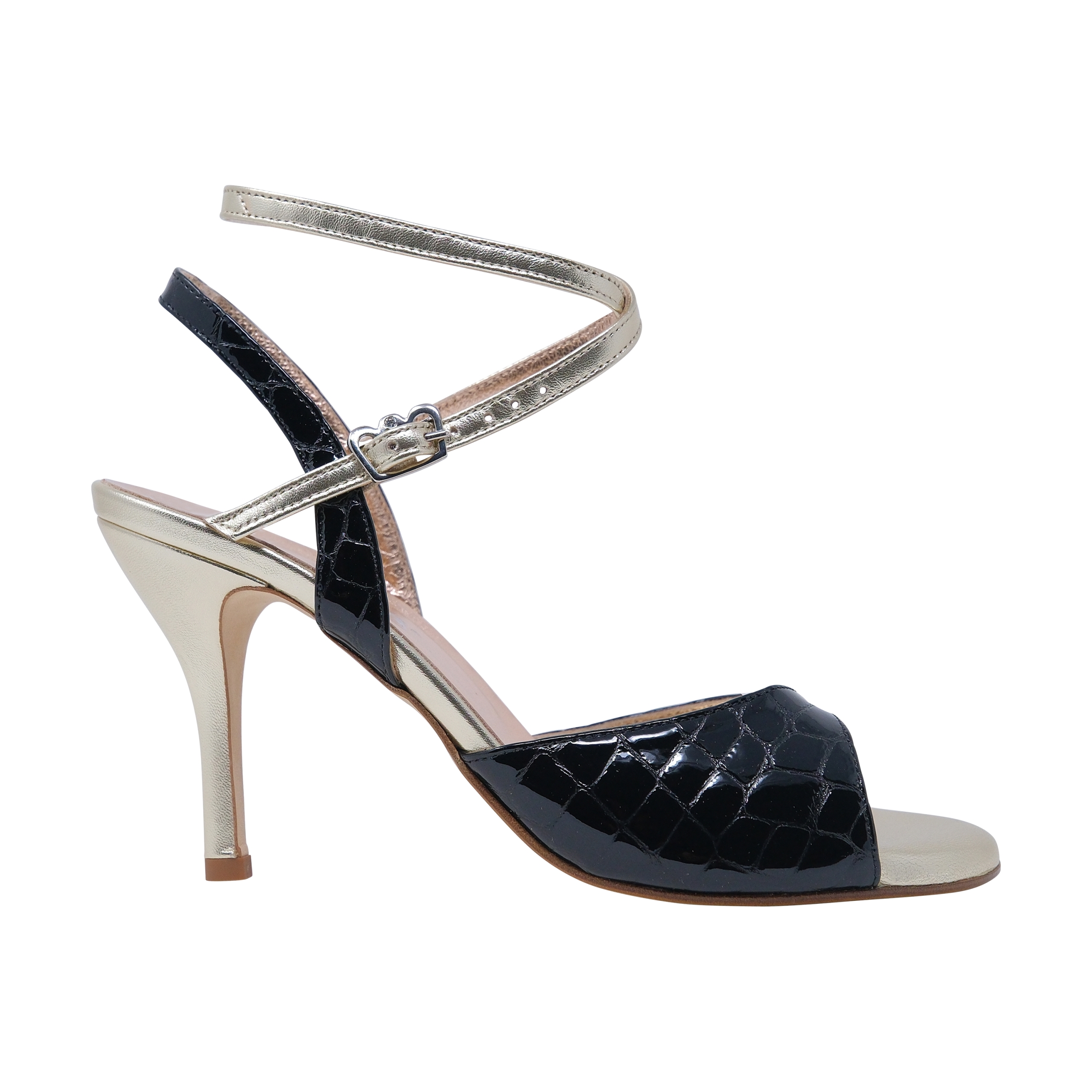 Nizza Twins - Black patent Crocodile w/ platinum gold accents